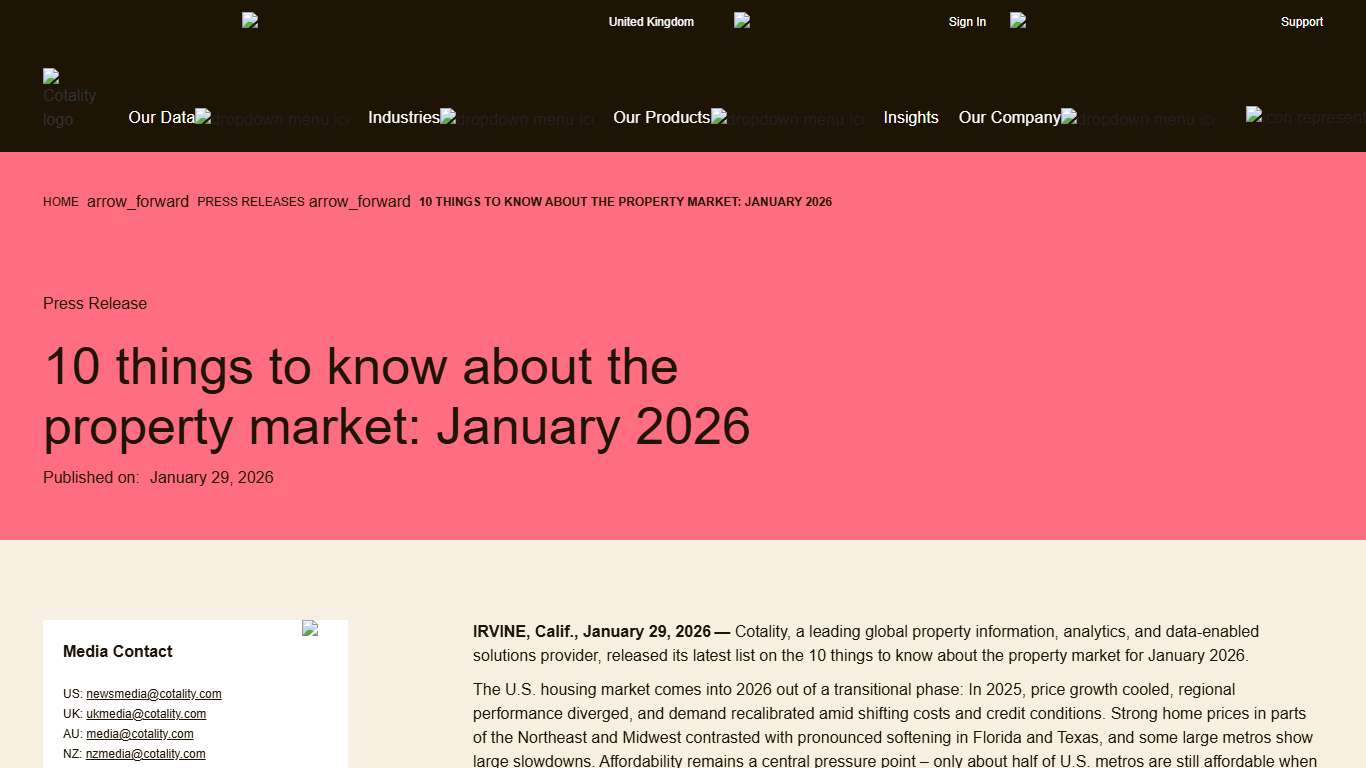 10 things to know about the property market: January 2026